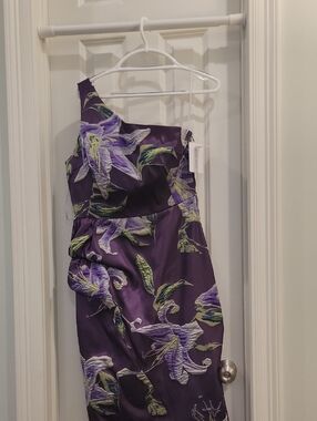 Marchesa Purple Floral-Embroidered Cocktail Dress